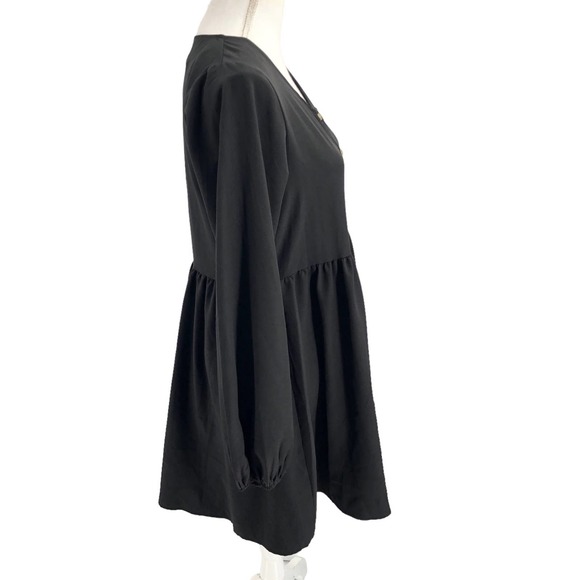 Boohoo NEW Womens Size 4 Long Sleeve Smock Flowy Dress in Black Button Through - Picture 3 of 10